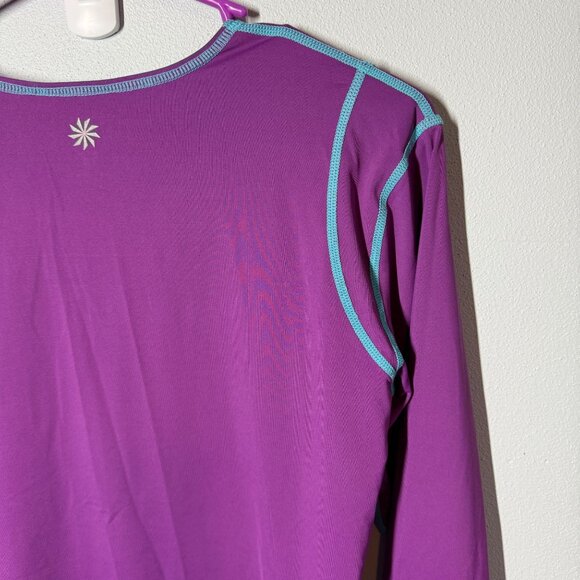 Athleta Womens Performance Top Small Purple Contrast Stitching Swim Rash Guard - Picture 8 of 12